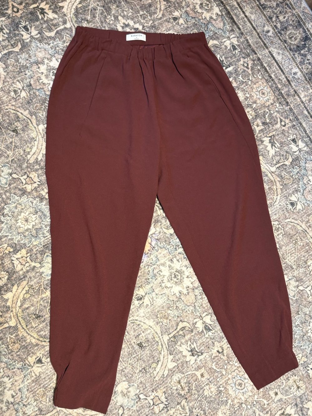 Aritzia Babaton Deep Maroon Elastic Waist Tapered Pants size S